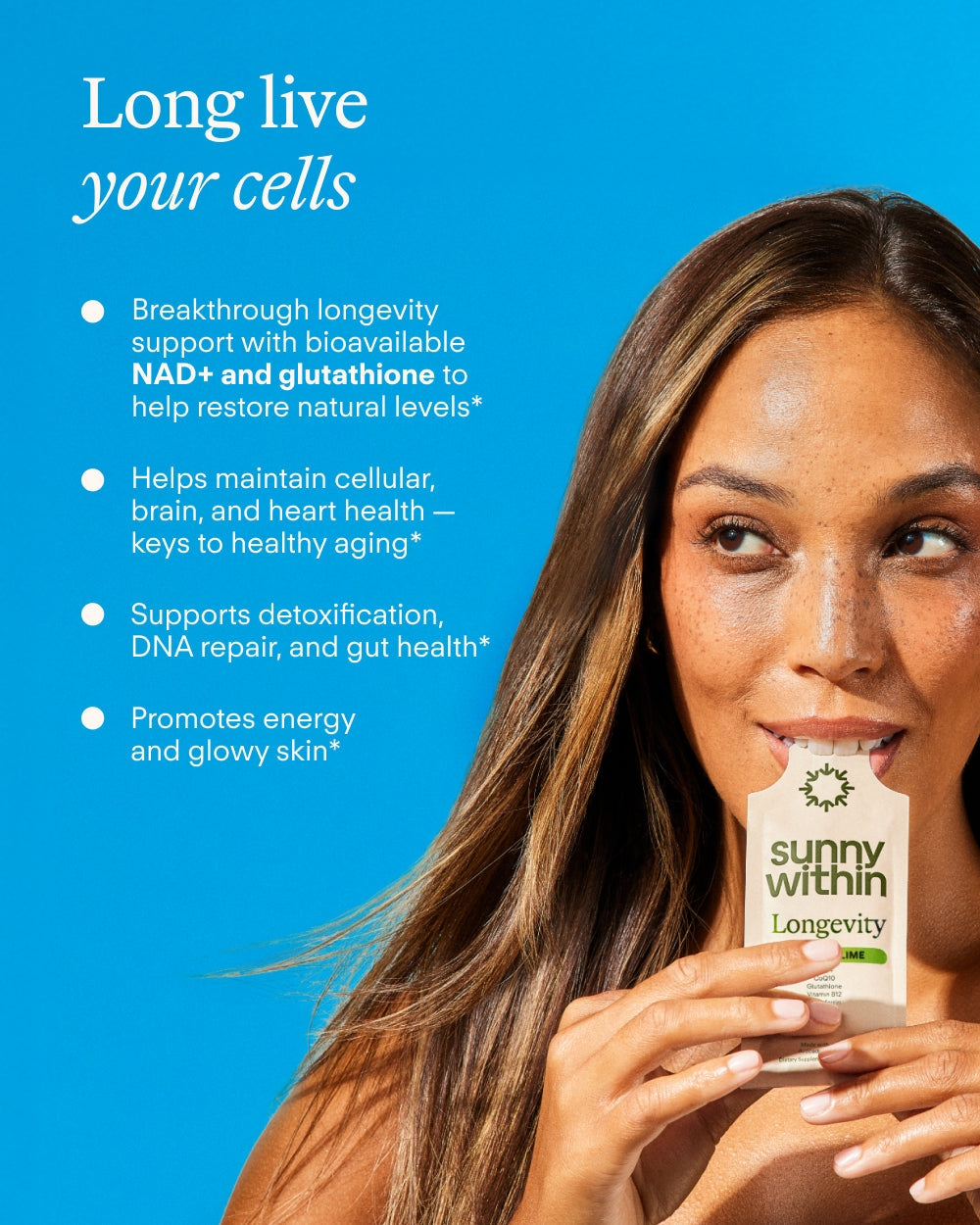 Longevity - Cellular Health Supplement w/Bioavailable Liquid NAD+, Glutathione, CoQ10, B12, MCT, Avocado Oil - Energy, Detox, Brain, Skin, Gut, & Heart Support* - 30 Pouches