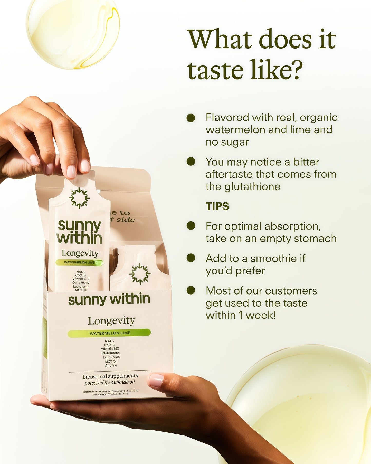 Longevity - Cellular Health Supplement w/Bioavailable Liquid NAD+, Glutathione, CoQ10, B12, MCT, Avocado Oil - Energy, Detox, Brain, Skin, Gut, & Heart Support* - 30 Pouches