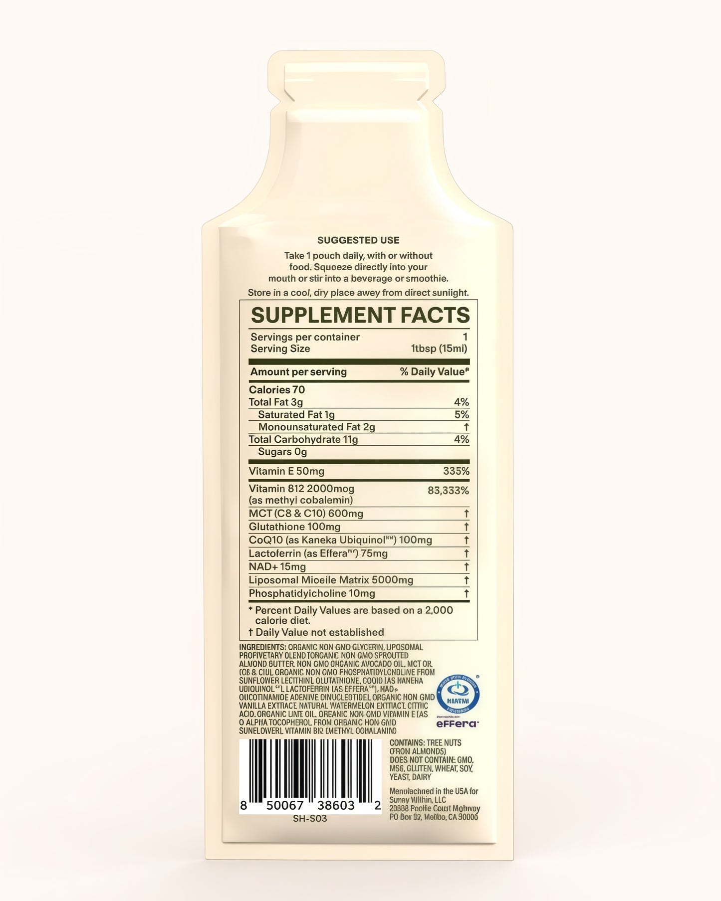 Longevity - Cellular Health Supplement w/Bioavailable Liquid NAD+, Glutathione, CoQ10, B12, MCT, Avocado Oil - Energy, Detox, Brain, Skin, Gut, & Heart Support* - 30 Pouches